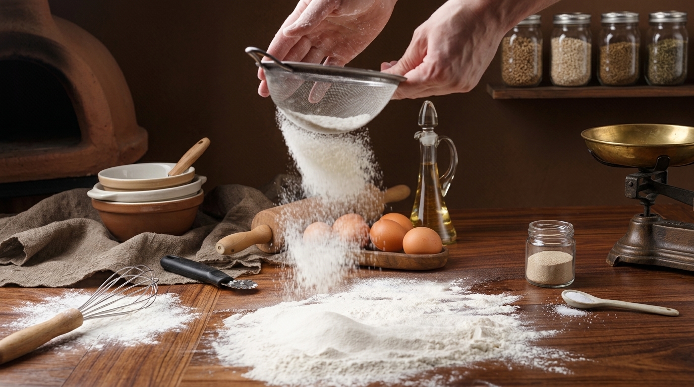 proses penyaringan tepung makanan